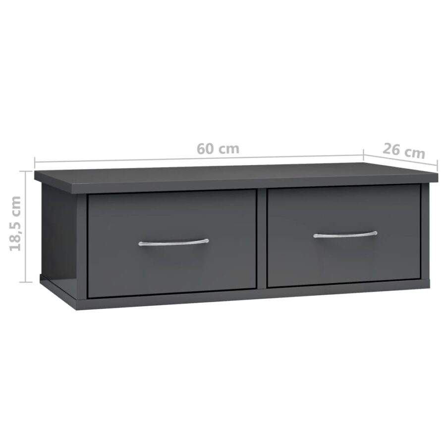 Wandschap met lades 60x26x18,5 cm bewerkt hout hoogglans grijs - Afbeelding 7