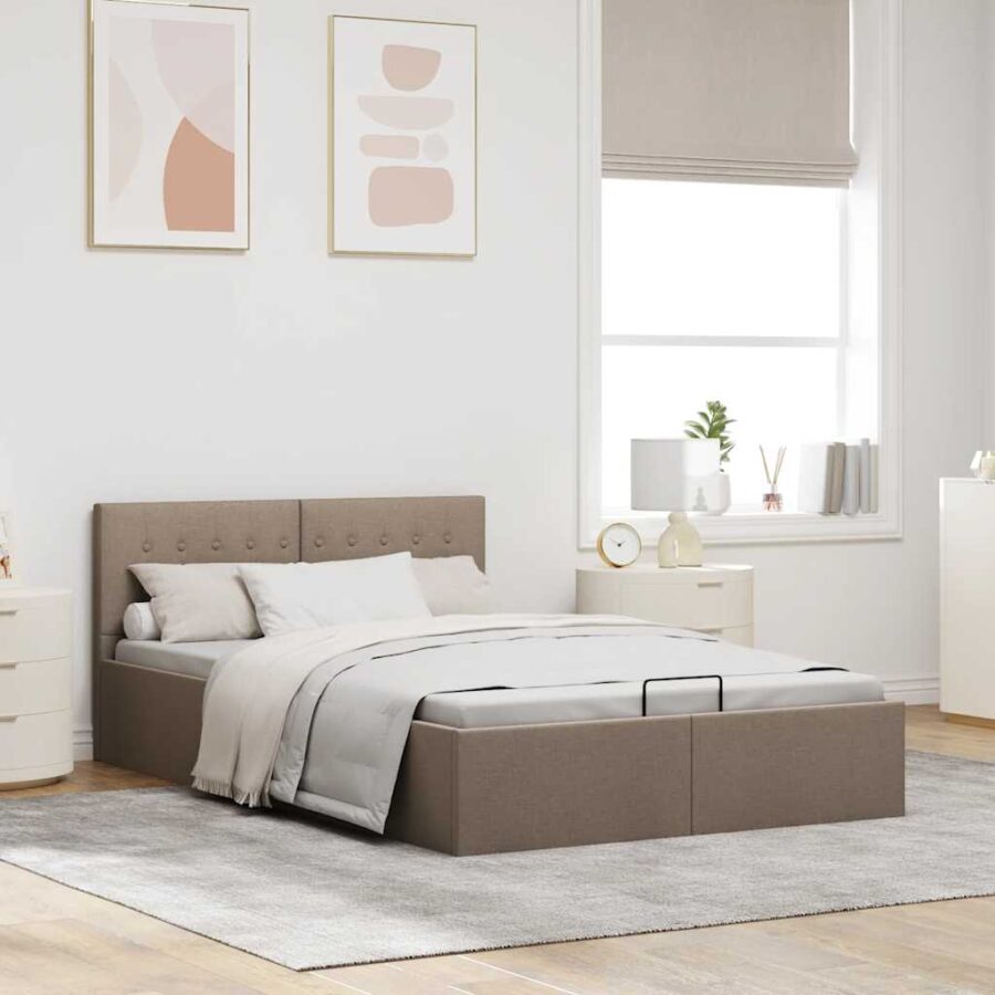 Bedframe met hydraulische opslag stof taupe 120x200 cm - Afbeelding 3
