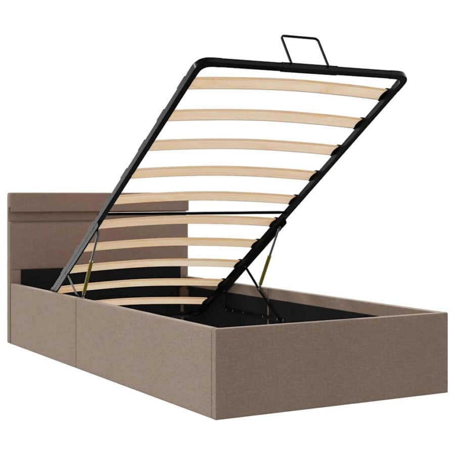 Bedframe met hydraulische opslag en LED stof taupe 90x200 cm - Afbeelding 8
