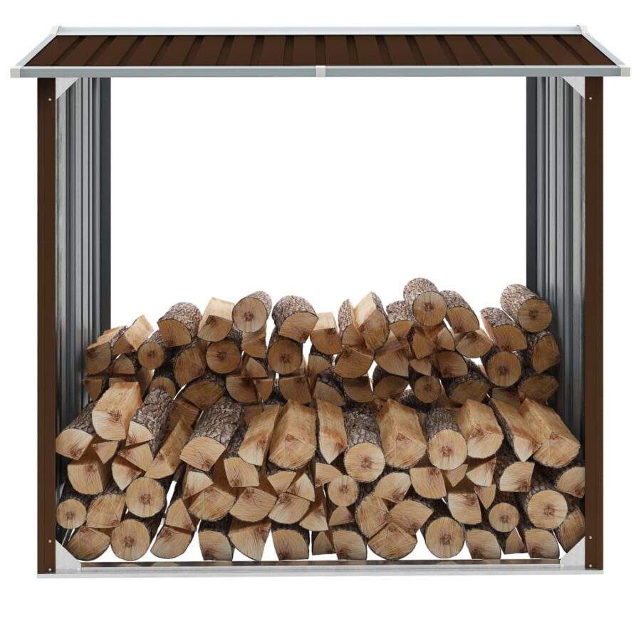 Haardhoutschuur 172x91x154 cm gegalvaniseerd staal bruin