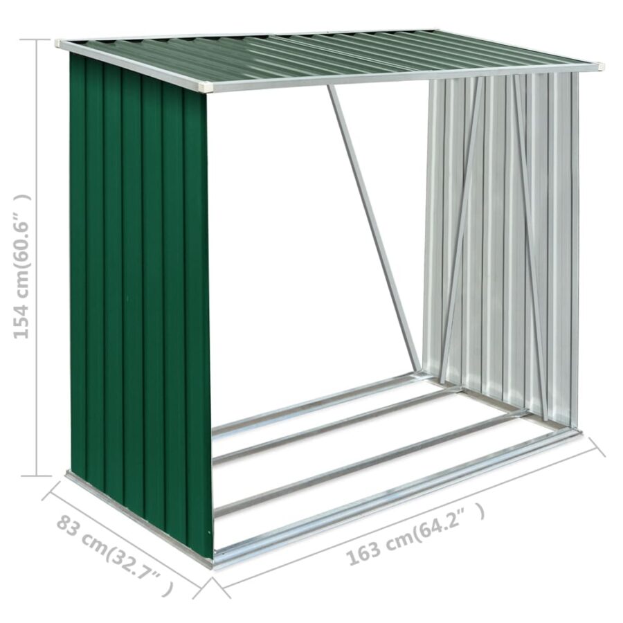 Haardhoutschuur 163x83x154 cm gegalvaniseerd staal groen - Afbeelding 7