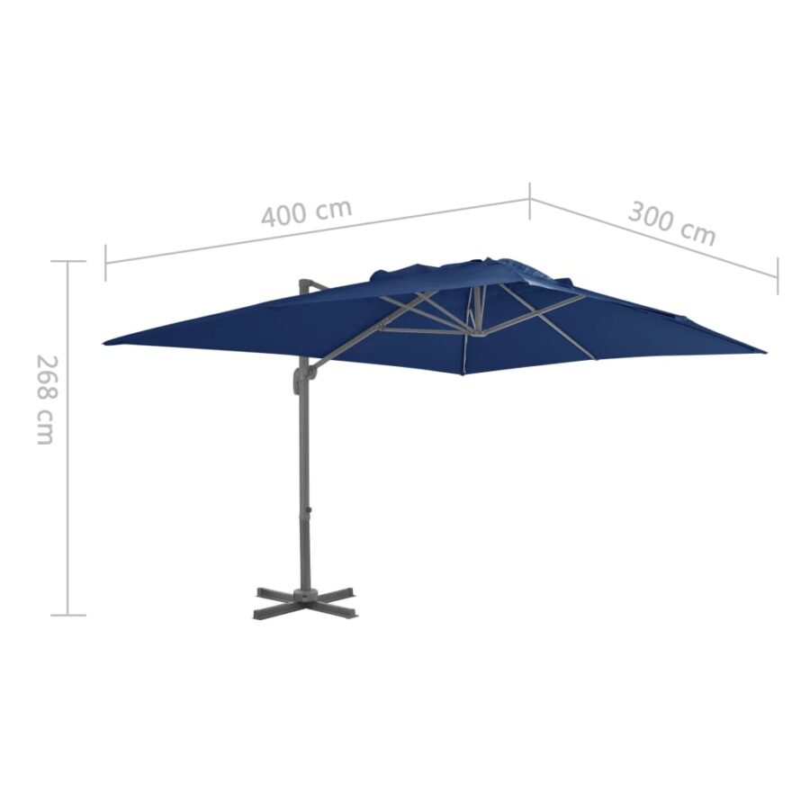 Zweefparasol met aluminium paal 4x3 m azuurblauw - Afbeelding 8