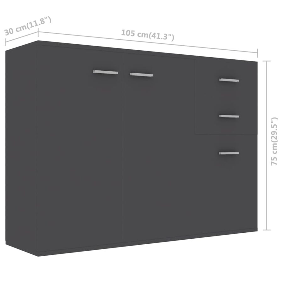 Dressoir 105x30x75 cm bewerkt hout grijs - Afbeelding 8