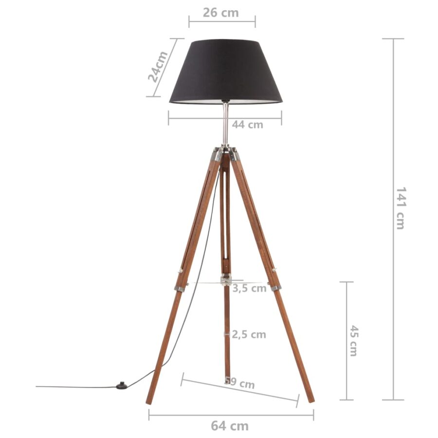 Vloerlamp driepoot 141 cm massief teakhout honingbruin en zwart - Afbeelding 9