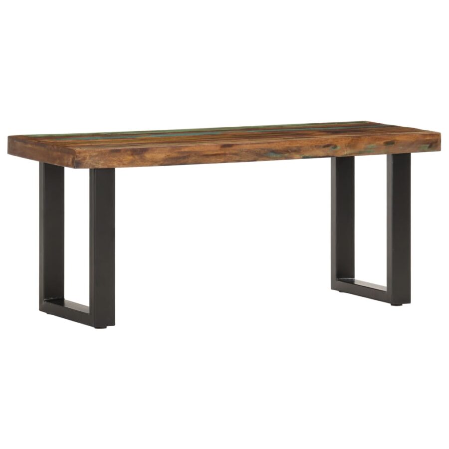 Bankje 110 cm massief gerecycled hout en staal - Afbeelding 11