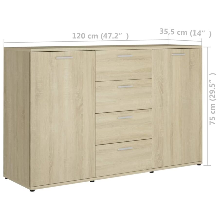 Dressoir 120x35,5x75 cm bewerkt hout sonoma eikenkleurig - Afbeelding 9