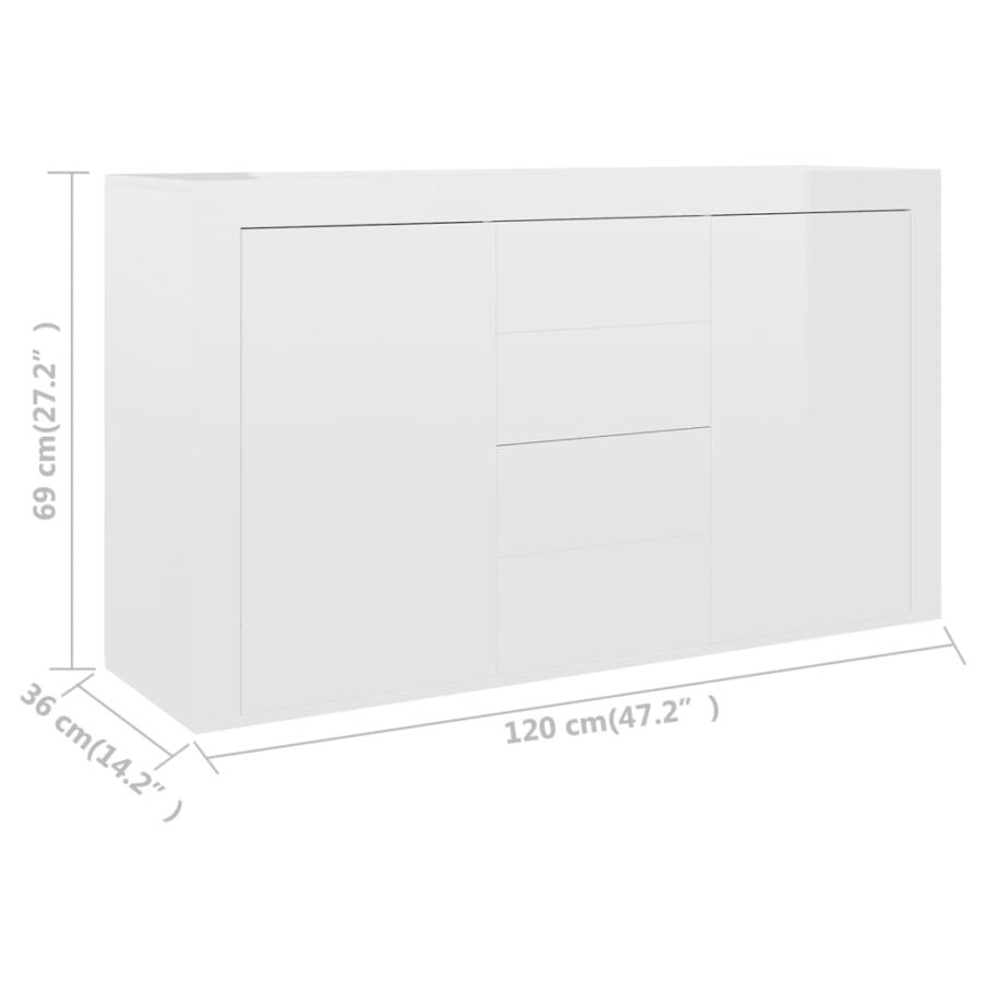 Dressoir 120x36x69 cm bewerkt hout hoogglans wit - Afbeelding 8