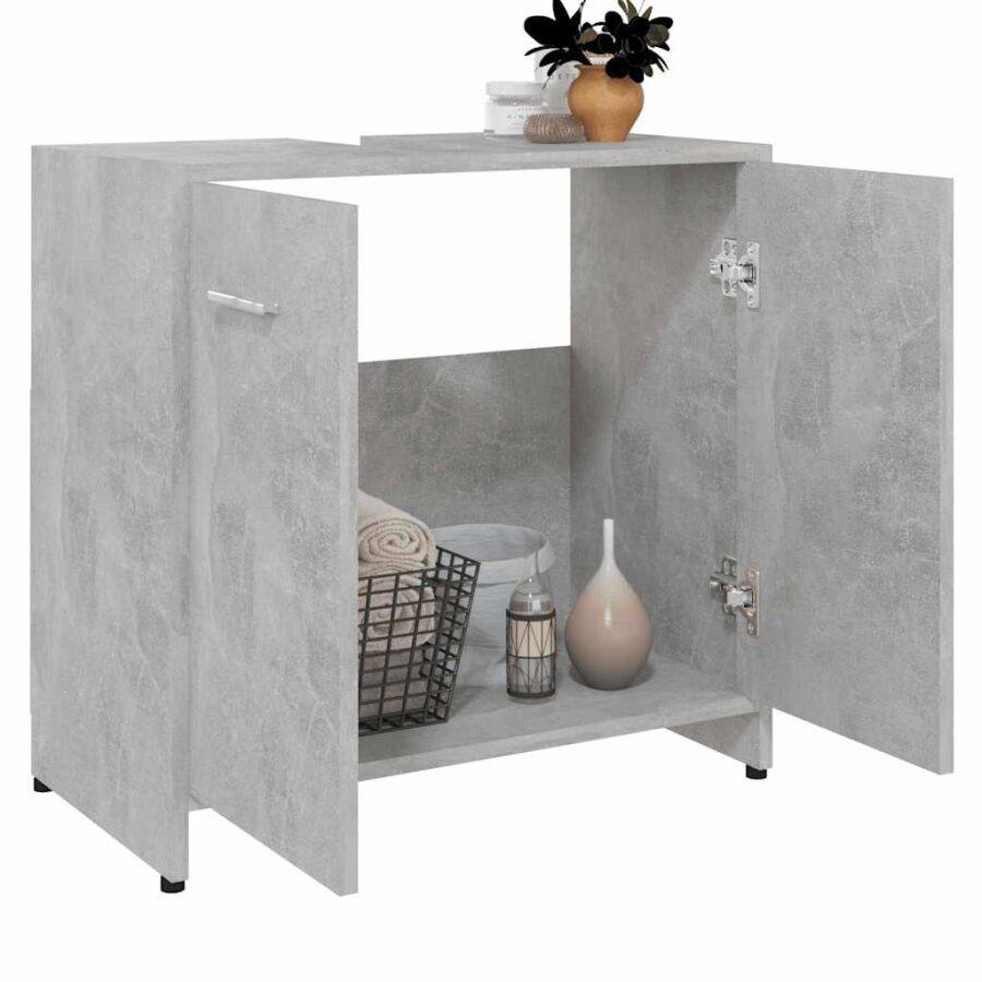 Badkamerkast 60x33x61 cm bewerkt hout betongrijs - Afbeelding 4