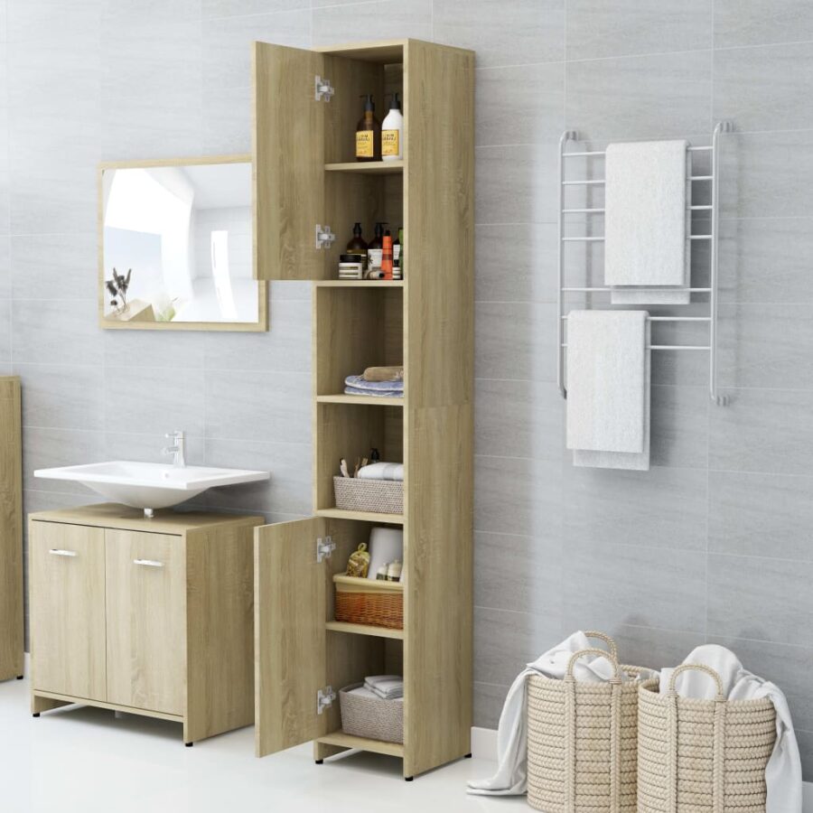 Badkamerkast 30x30x183,5 cm bewerkt hout sonoma eikenkleurig - Afbeelding 3