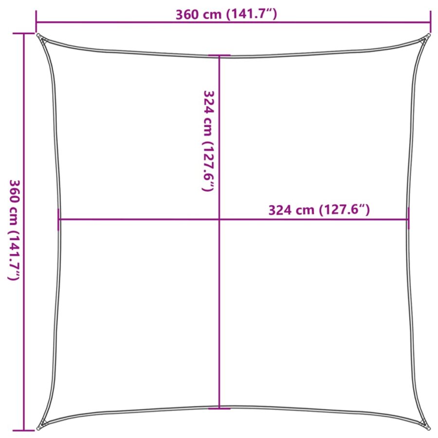 Zonnezeil 160 g/m² 3,6x3,6 m HDPE rood - Afbeelding 10