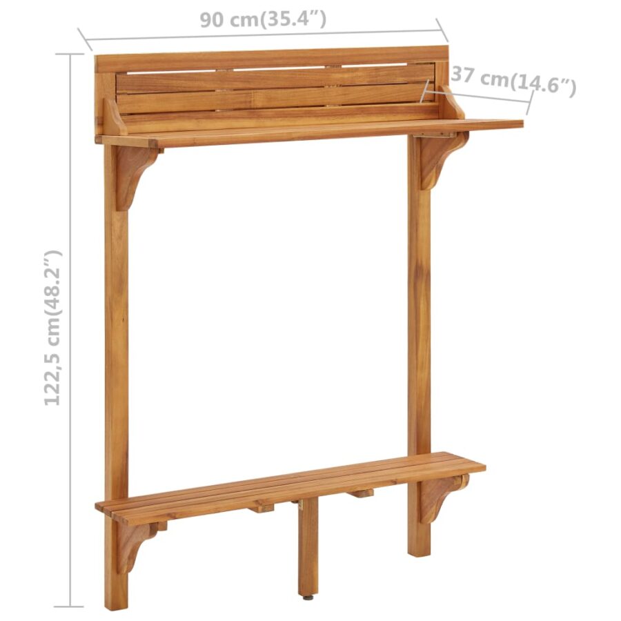 Balkonbartafel 90x37x122,5 cm massief acaciahout - Afbeelding 9