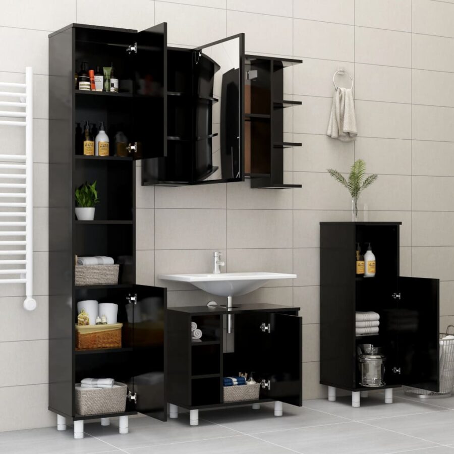 Badkamerkast 30x30x95 cm bewerkt hout zwart - Afbeelding 9
