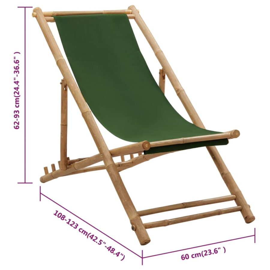 Ligstoel bamboe en canvas groen - Afbeelding 8