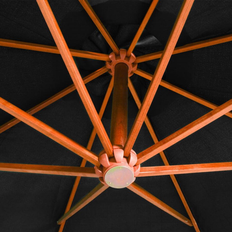 Zweefparasol met paal 3,5x2,9 m massief vurenhout zwart - Afbeelding 5
