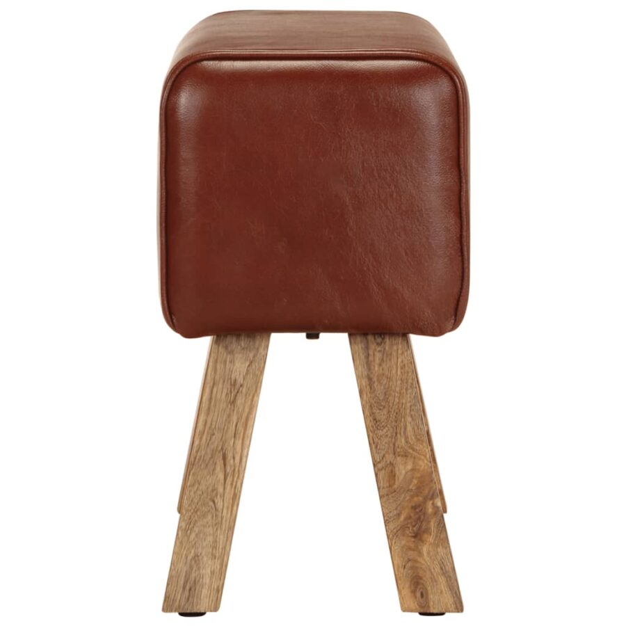Bankje turnbok 58 cm echt leer en massief mangohout bruin - Afbeelding 4