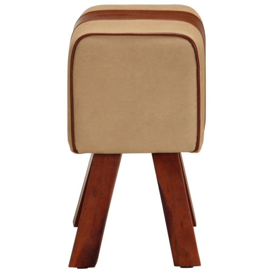 Bankje turnbok 38 cm echt leer en massief mangohout bruin - Afbeelding 3