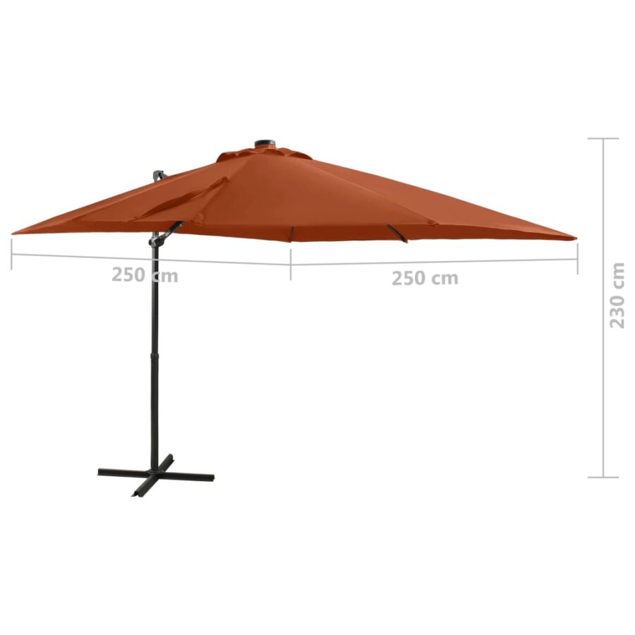 Zweefparasol met paal en LED-verlichting 250 cm terracottakleur - Afbeelding 11