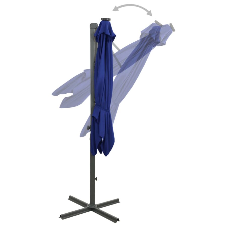 Zweefparasol met paal en LED-verlichting 300 cm azuurblauw - Afbeelding 2