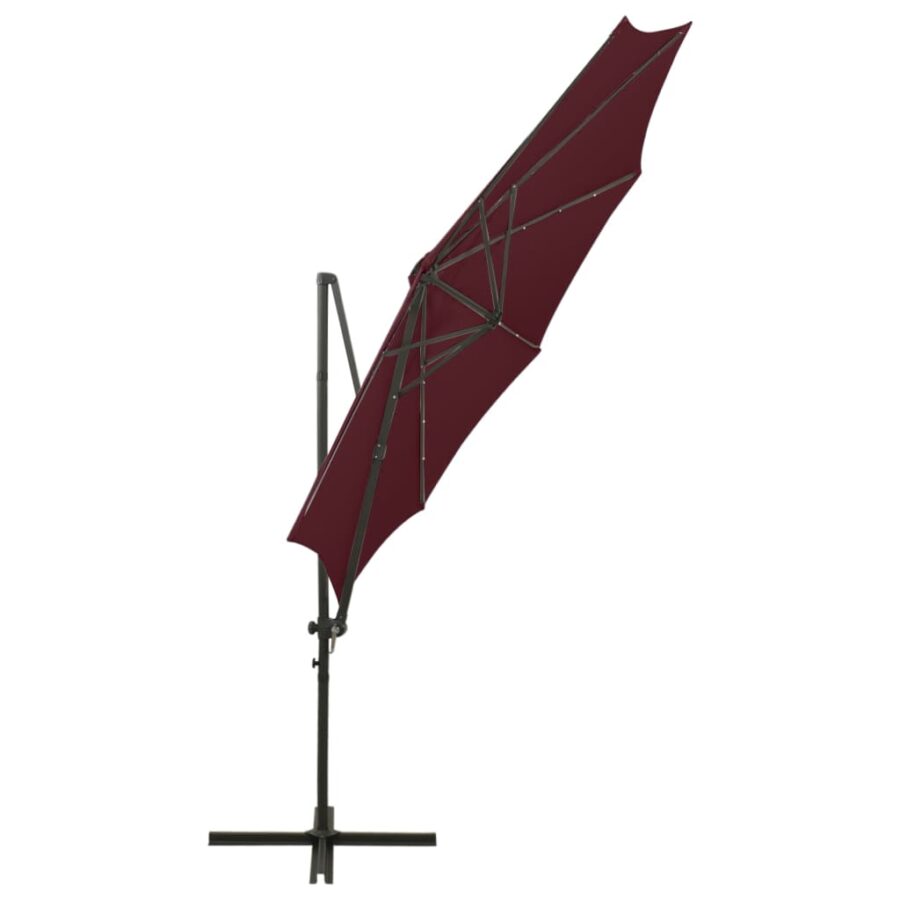 Zweefparasol met paal en LED-verlichting 300 cm bordeauxrood - Afbeelding 7