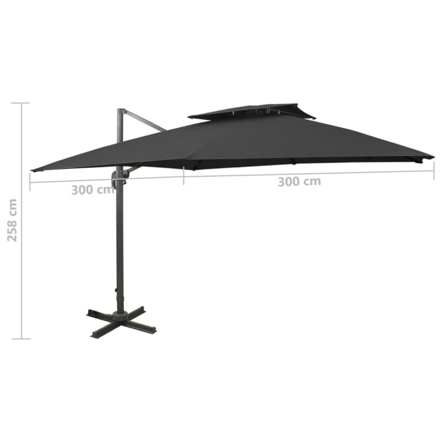 Zweefparasol met dubbel dak 300x300 cm zwart - Afbeelding 9