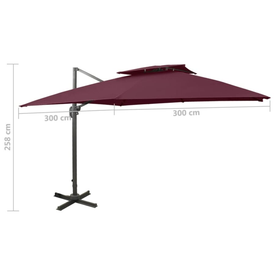Zweefparasol met dubbel dak 300x300 cm bordeauxrood - Afbeelding 9