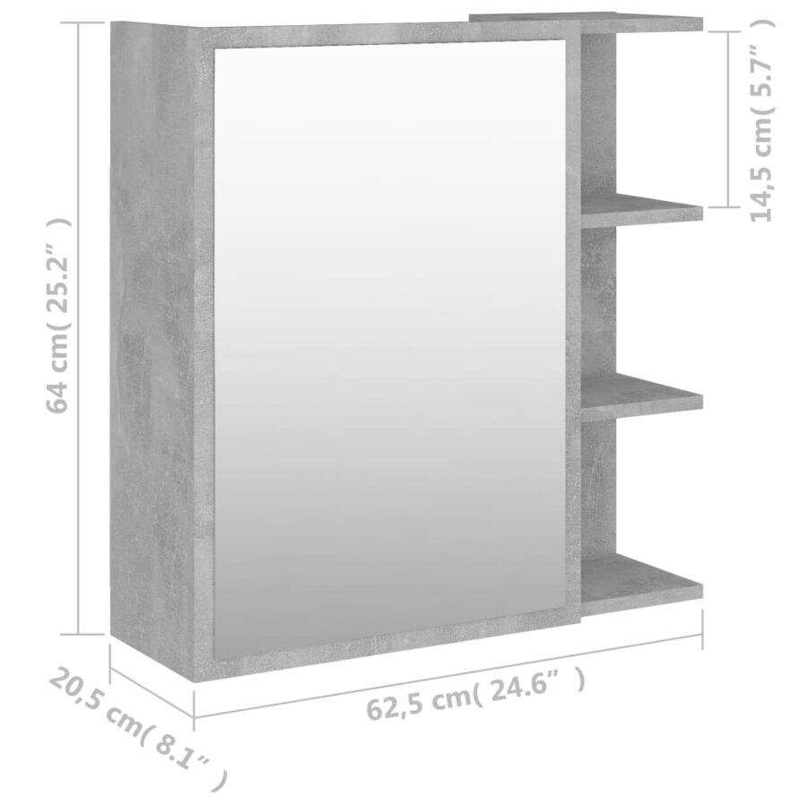 Badkamerspiegelkast 62,5x20,5x64 cm bewerkt hout betongrijs - Afbeelding 10