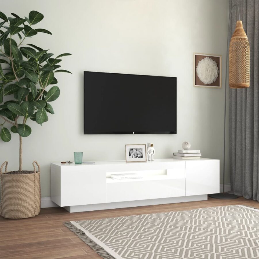 Tv-meubel met LED-verlichting 160x35x40 cm hoogglans wit - Afbeelding 4