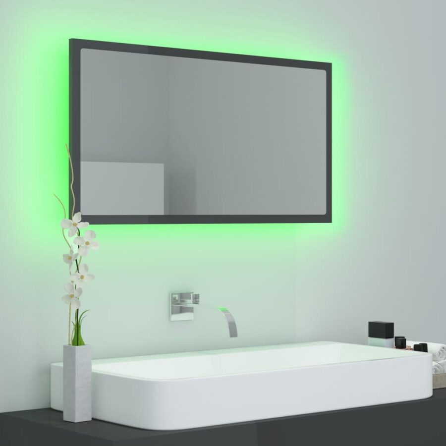 Badkamerspiegel LED 80x8,5x37 cm acryl hoogglans grijs - Afbeelding 4