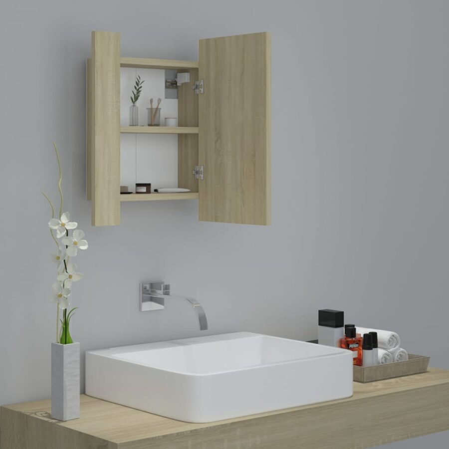 Badkamerkast met spiegel LED 40x12x45 acryl sonoma eikenkleurig - Afbeelding 6