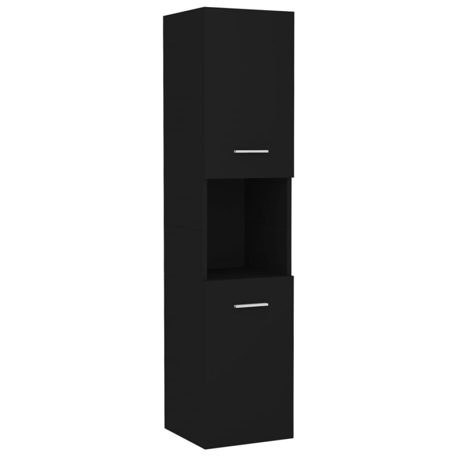 Badkamerkast 30x30x130 cm bewerkt hout zwart - Afbeelding 2