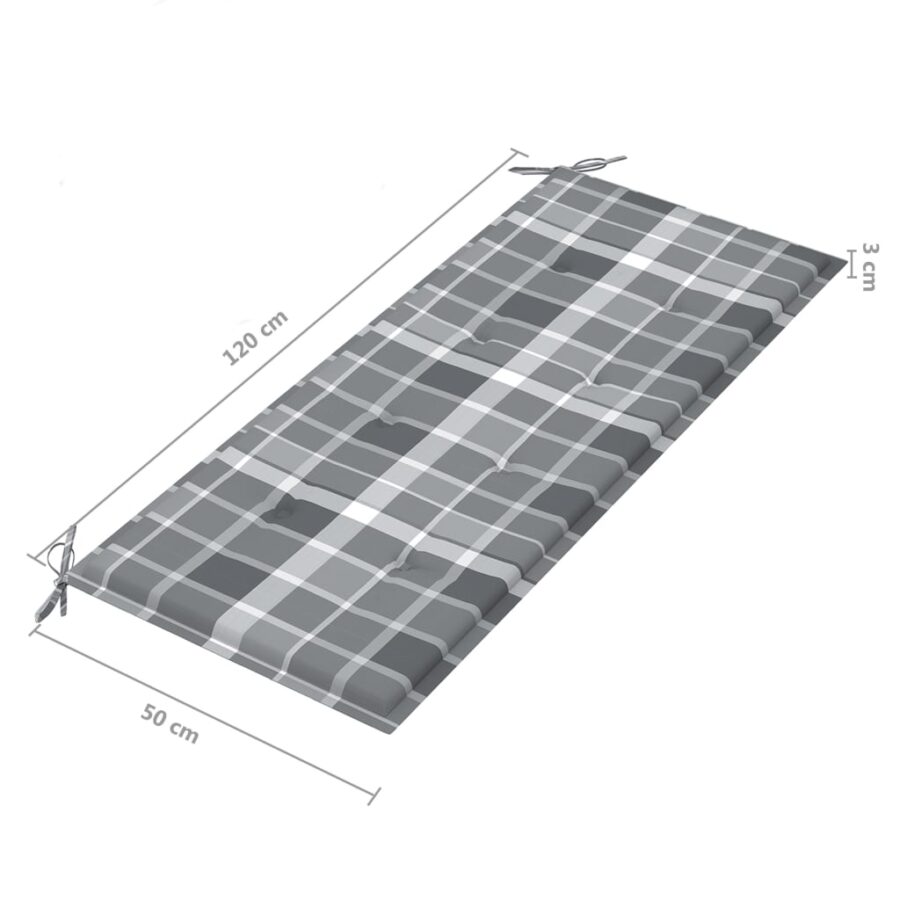 Bank Batavia met grijs geruit kussen 120 cm massief teakhout - Afbeelding 10