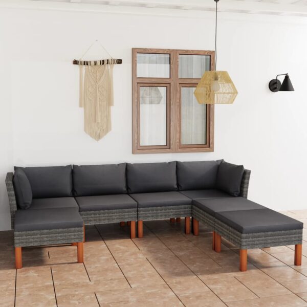 7-delige Loungeset met kussens poly rattan grijs