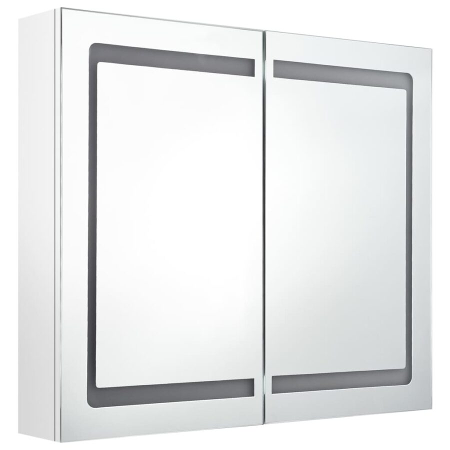 Badkamerkast met spiegel en LED 80x12x68 cm glanzend wit - Afbeelding 3