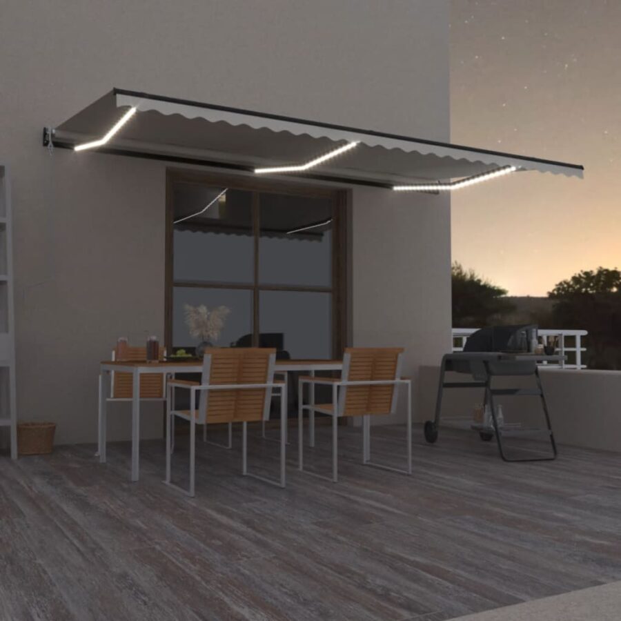 Luifel automatisch met LED en windsensor 600x350 cm crèmekleur