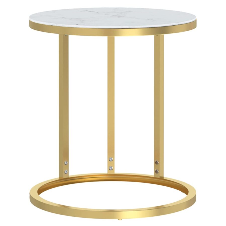 Bijzettafel 45 cm gehard glas goudkleurig en witmarmer - Afbeelding 2