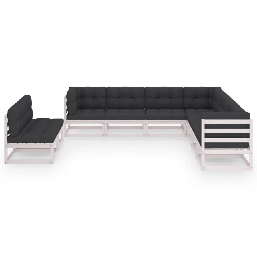 9-delige Loungeset met kussens massief grenenhout wit - Afbeelding 2