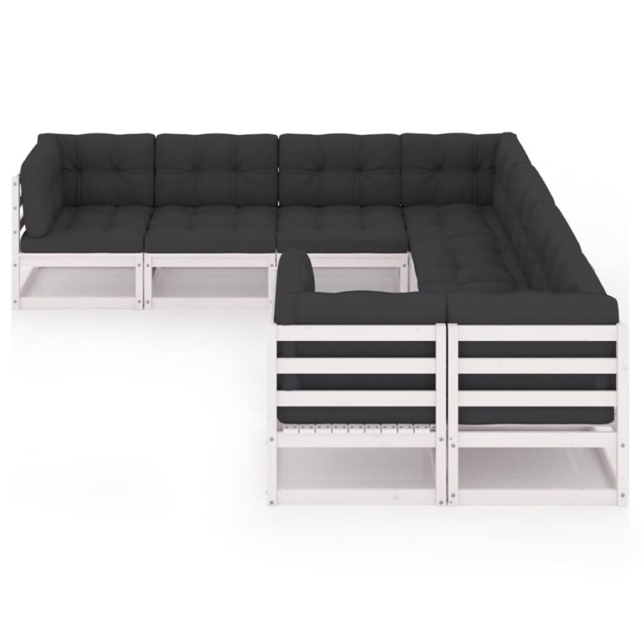 8-delige Loungeset met kussens massief grenenhout wit - Afbeelding 3