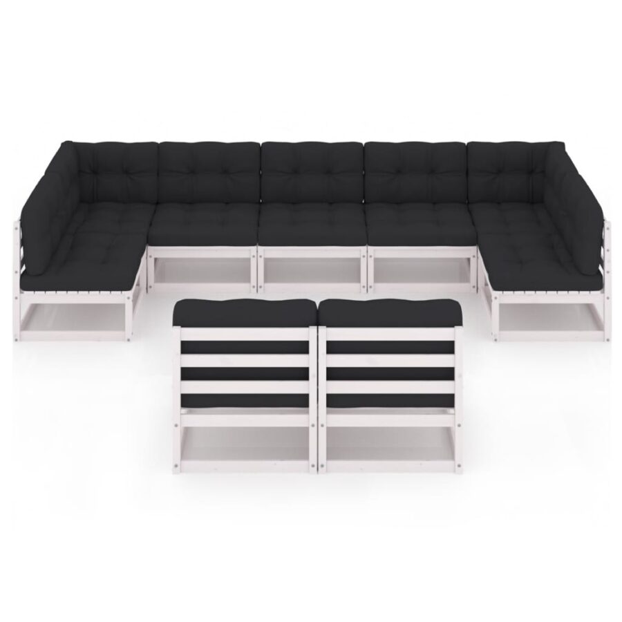 9-delige Loungeset met kussens massief grenenhout wit - Afbeelding 3
