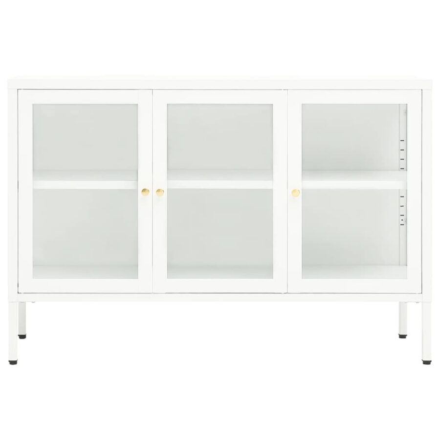 Dressoir 105x35x70 cm staal en glas wit - Afbeelding 3