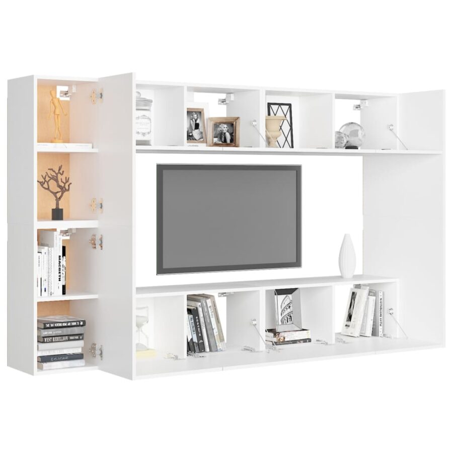 8-delige Tv-meubelset bewerkt hout wit - Afbeelding 3