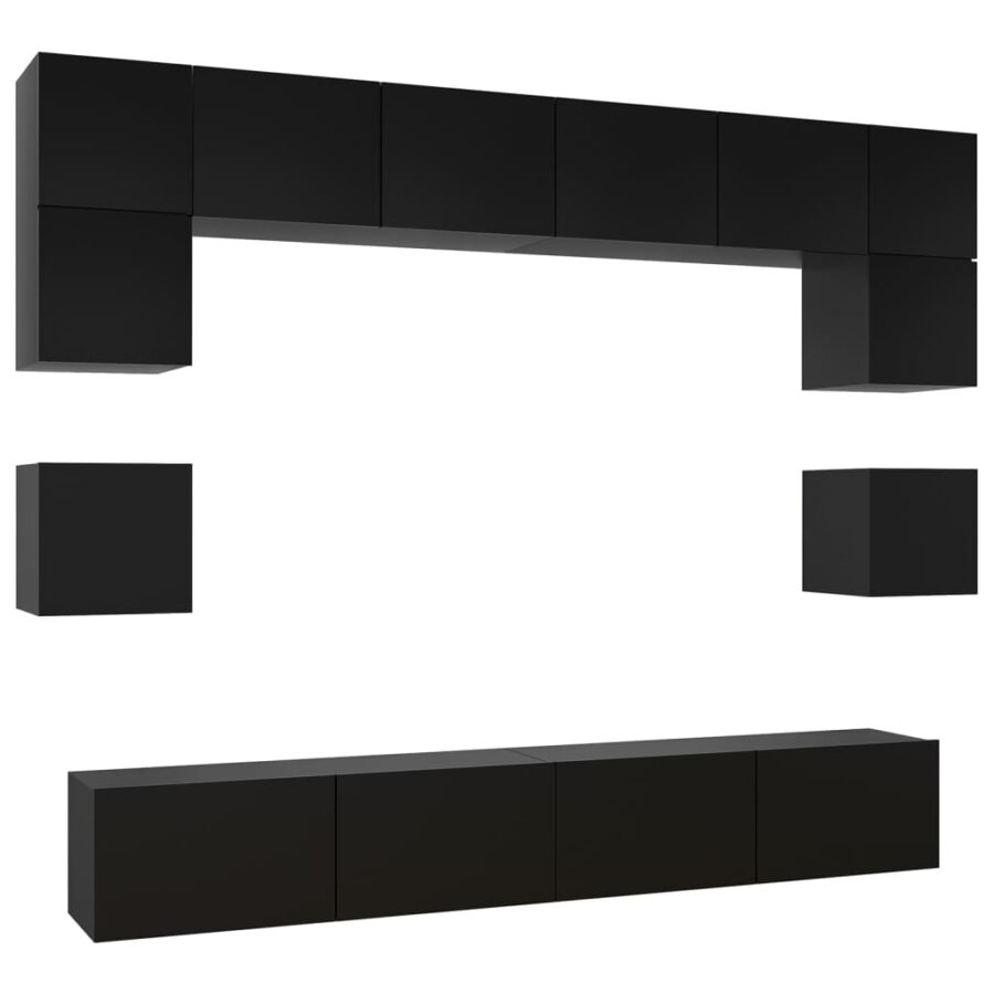 8-delige Tv-meubelset bewerkt hout zwart - Afbeelding 2