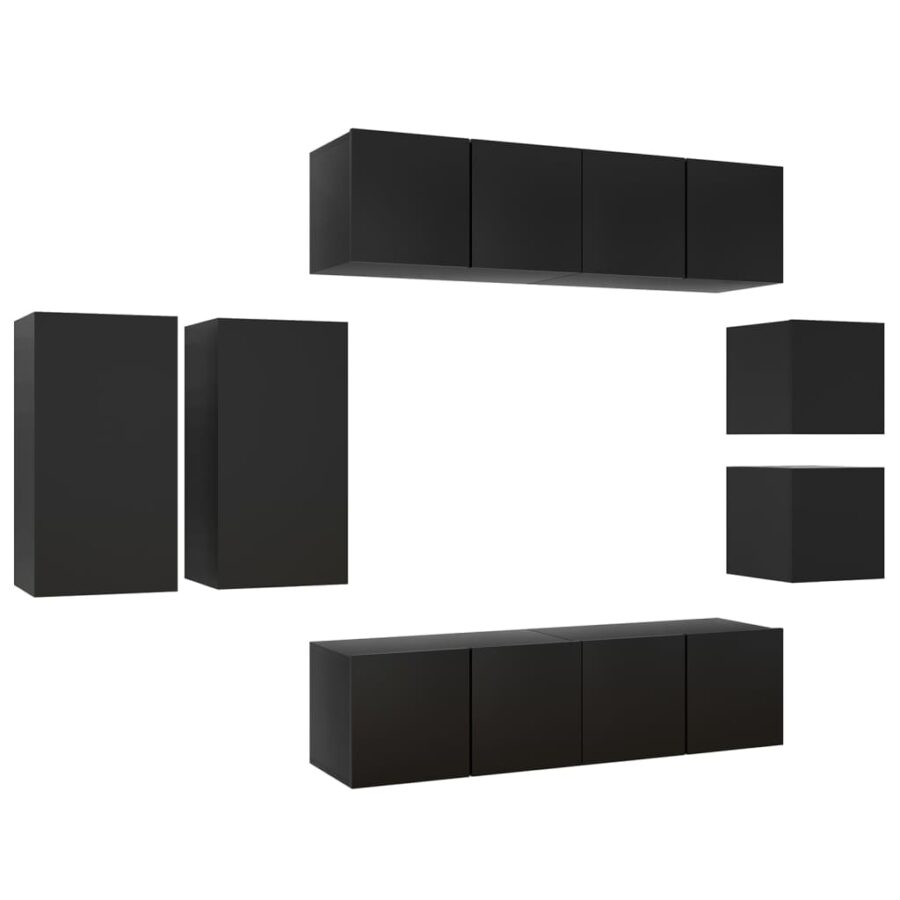 8-delige Tv-meubelset bewerkt hout zwart - Afbeelding 2
