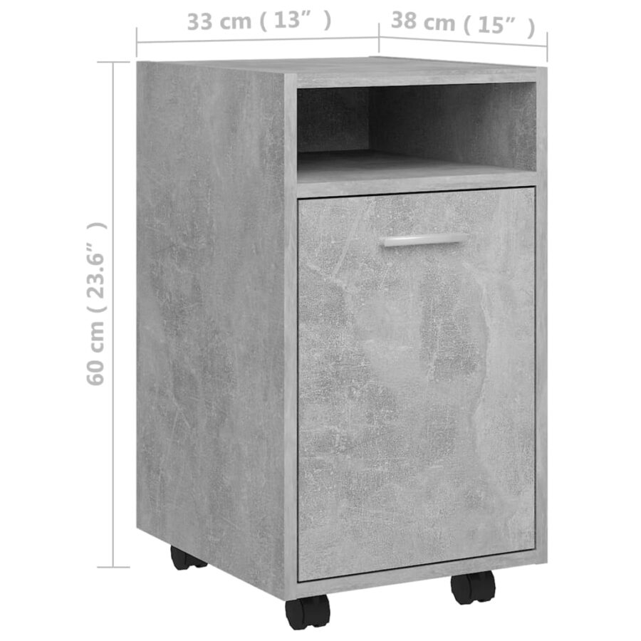 Bijzetkast met wielen 33x38x60 cm bewerkt hout betongrijs - Afbeelding 8