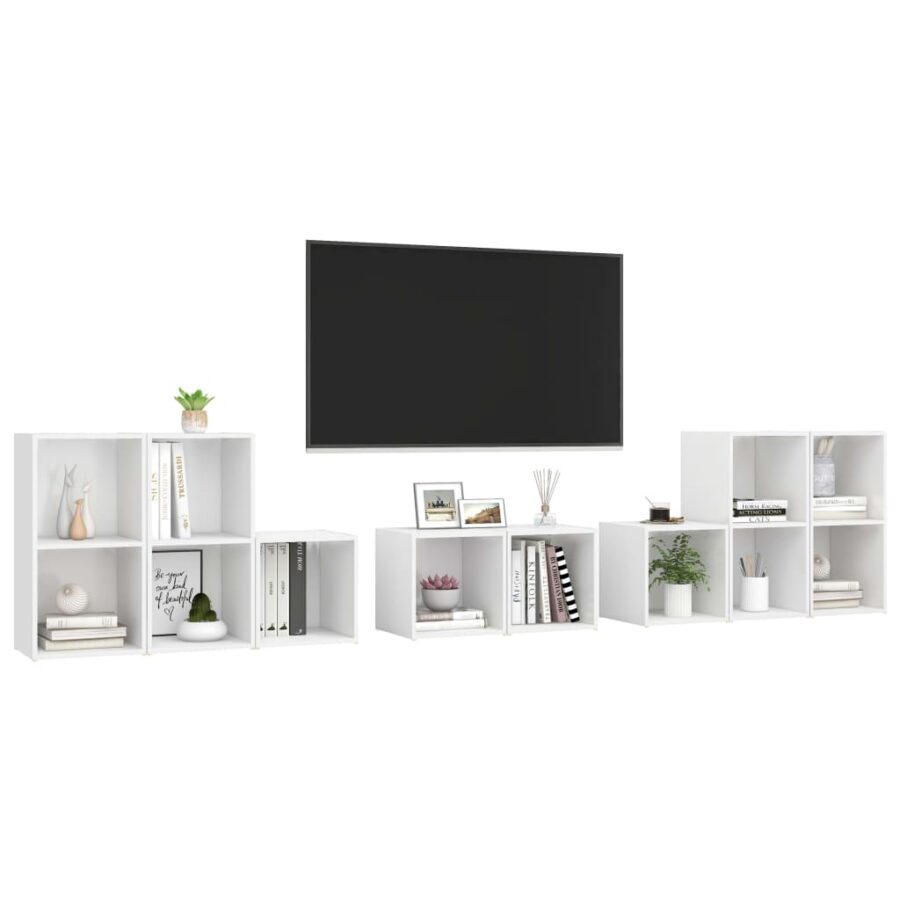 8-delige Tv-meubelset bewerkt hout wit - Afbeelding 3