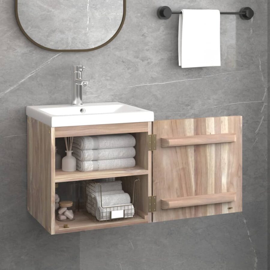 Badkamerwandkast 41x38x40 cm massief teakhout - Afbeelding 3