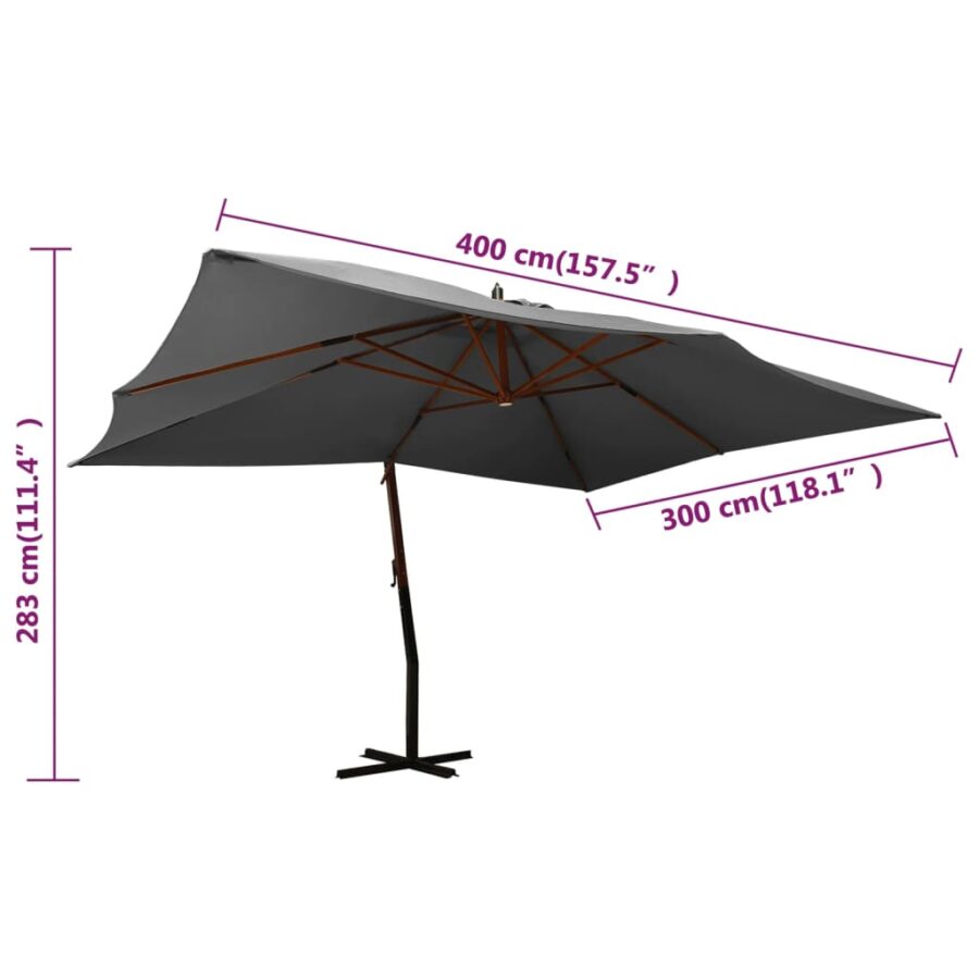 Zweefparasol met houten paal 400x300 cm antracietkleurig - Afbeelding 8