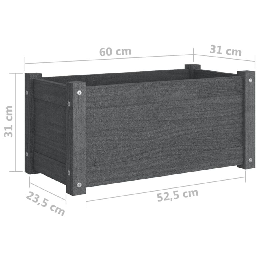Plantenbak 60x31x31 cm massief grenenhout grijs - Afbeelding 8