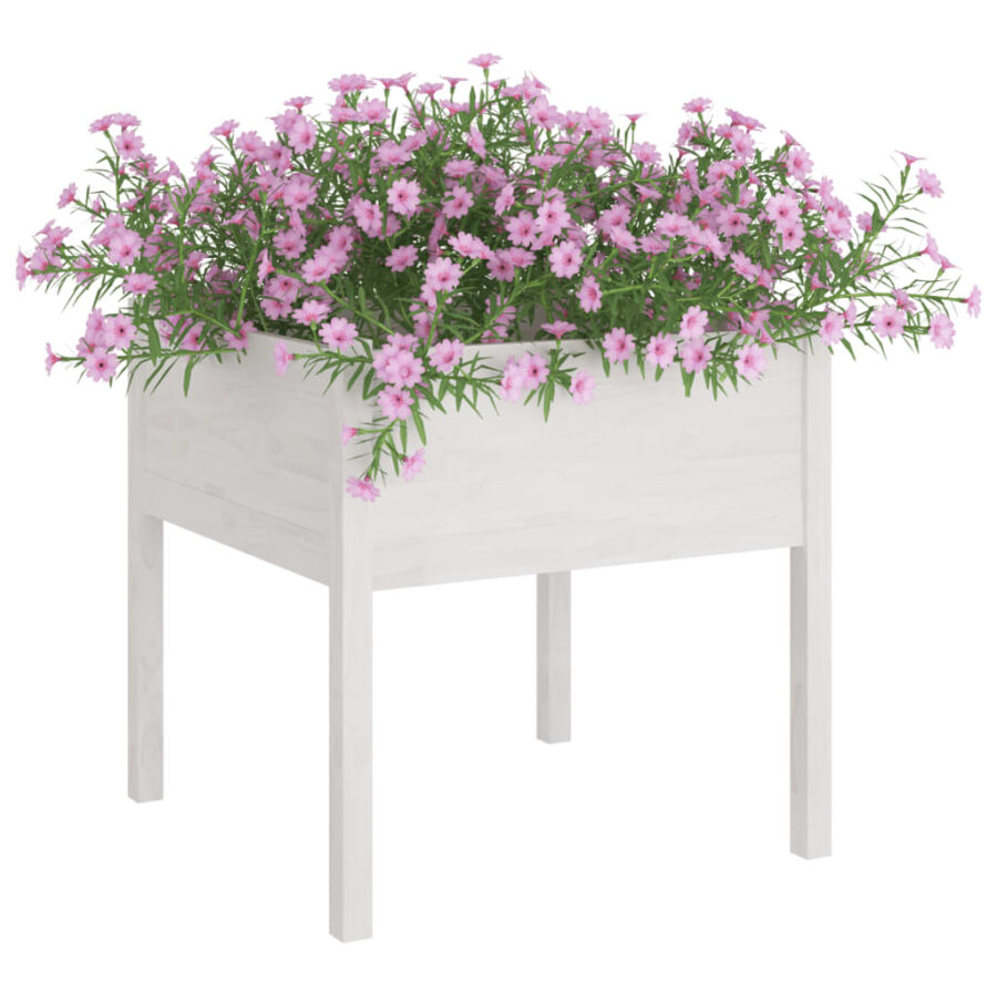 Plantenbak 70x70x70 cm massief grenenhout wit - Afbeelding 3