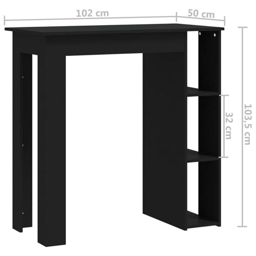 Bartafel met schap 102x50x103,5 cm bewerkt hout zwart - Afbeelding 7