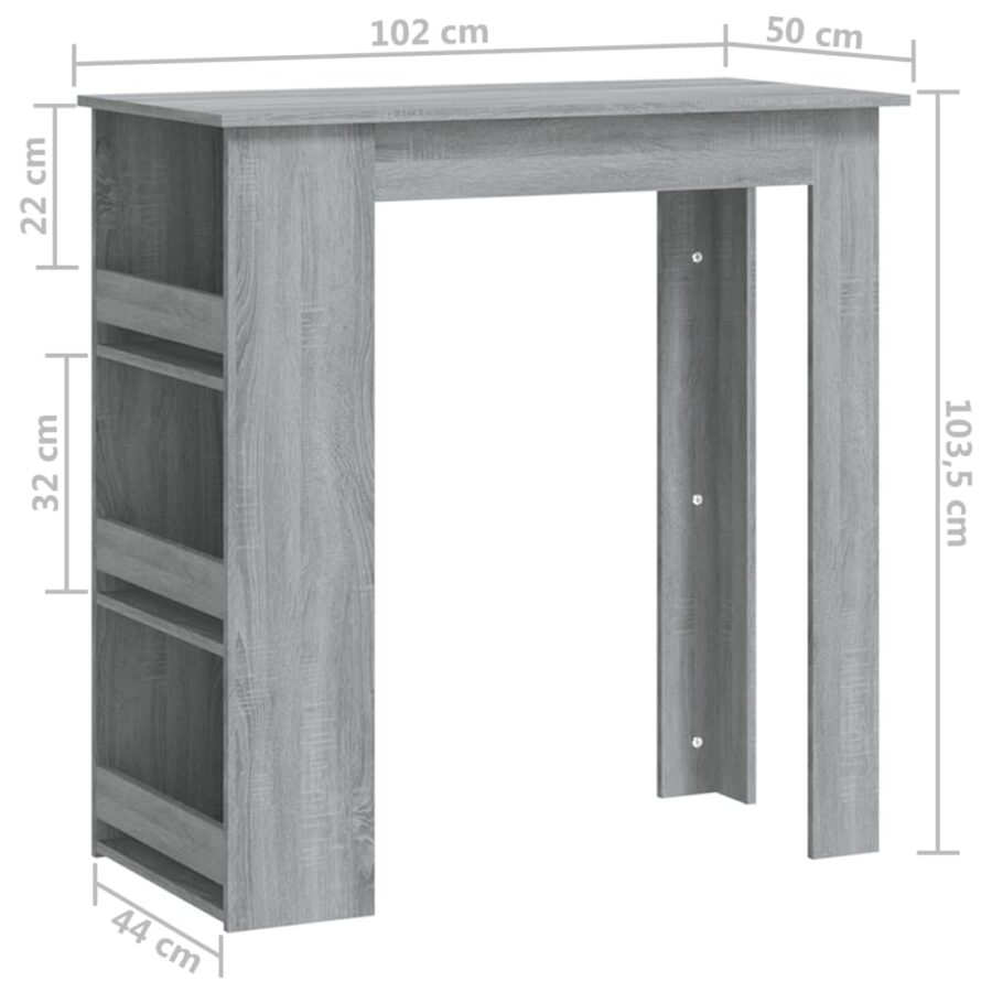 Bartafel met opbergrek 102x50x103,5 cm hout grijs sonoma - Afbeelding 7